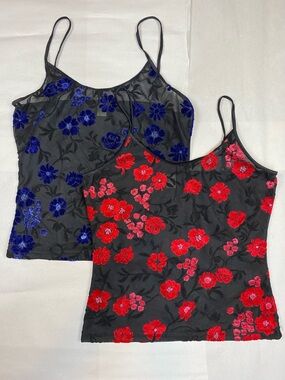 Y2K Sheer Floral Velvet Camis Size M Bundle Set of 2